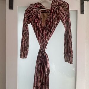 Vintage Diane Von Furstenberg Pink and Black Patterned Midi Wrap Dress